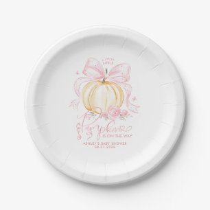 Plato De Papel Calabaza de lazo rosa Elegante Baby Shower de Otoñ