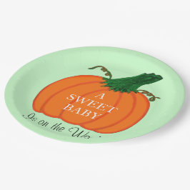 Plato De Papel Calabaza de Naranja verde Baby Shower