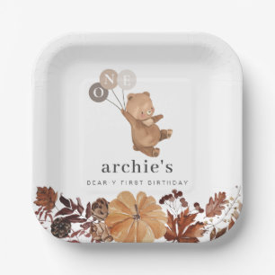Plato De Papel Calabaza de Oso de Teddy - Primer cumpleaños