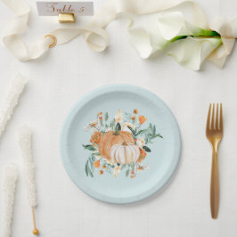 Plato De Papel Calabaza de otoño Baby Shower Blue,