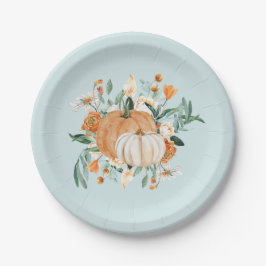 Plato De Papel Calabaza de otoño Baby Shower Blue,