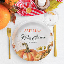 Plato De Papel Calabaza de Otoño con Acuarela Naranja Dorada Cáli