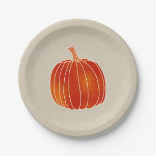 Plato De Papel Calabaza de Otoño Naranja Brillante Rústico Kraft 
