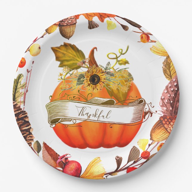 Plato De Papel Calabaza de otoño personalizable  (Anverso)