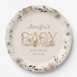 Plato De Papel Calabaza de otoño y Baby Shower floral
