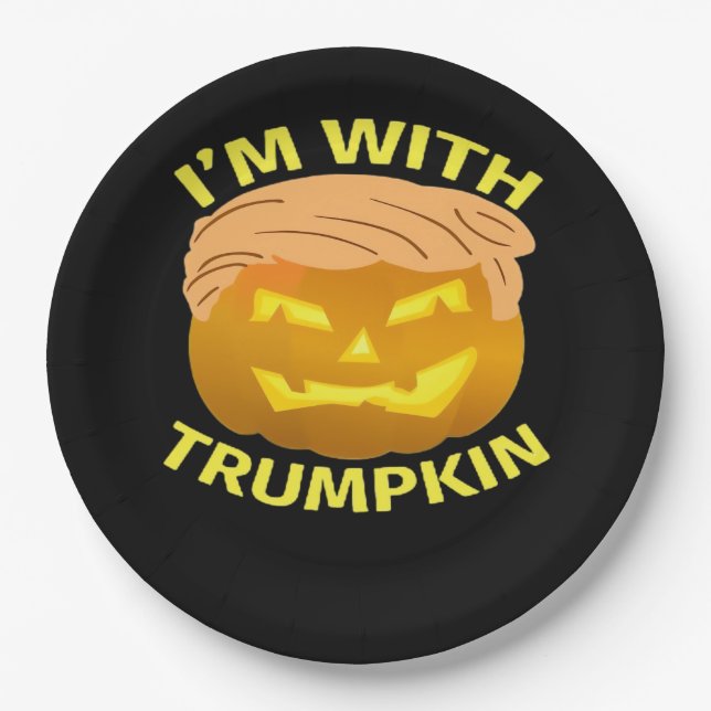 Plato De Papel Calabaza de Trumpkin Halloween (Anverso)