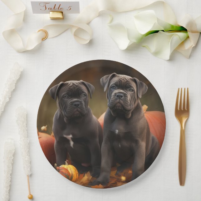 Plato De Papel Calabaza deslumbrante Caña Corso Puppy Otoño (Boda)