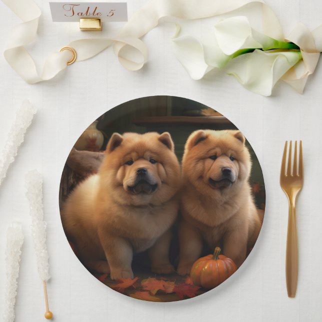 Plato De Papel Calabaza deslumbrante Chow Chow Puppy Autumn (Boda)