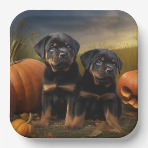 Plato De Papel Calabaza deslumbrante Rottweiler Puppy Autumn