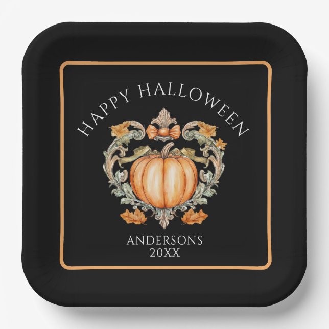 Plato De Papel Calabaza Elegante de Otoño  (Anverso)