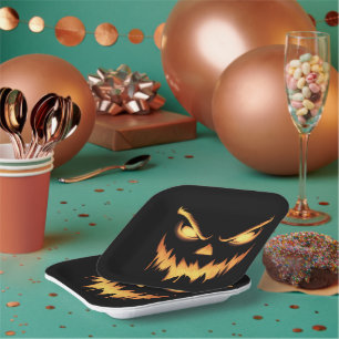 Plato De Papel Calabaza Espeluznante Cara de Jack O Linterna Hall