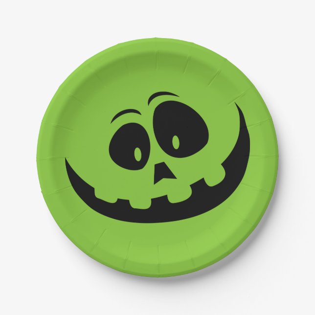 Plato De Papel Calabaza Face Green Halloween (Anverso)