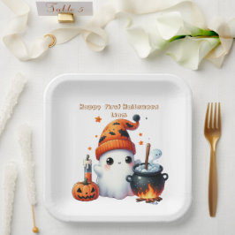 Plato De Papel Calabaza Fantasma Adorable Halloween
