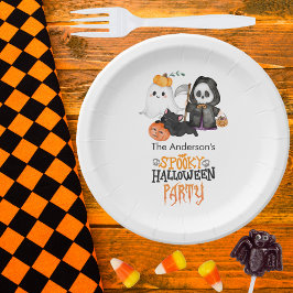 Plato De Papel Calabaza Fantasma Segador Lindo Gato Negro Hallowe