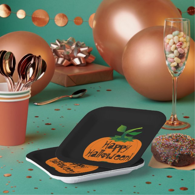 Plato De Papel Calabaza feliz de Halloween (Multi)