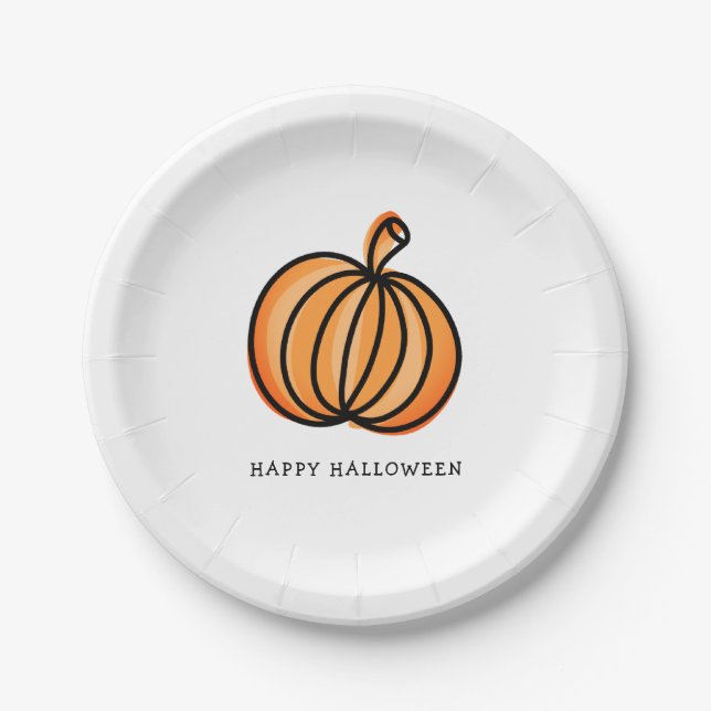 Plato De Papel Calabaza feliz de Halloween (Anverso)