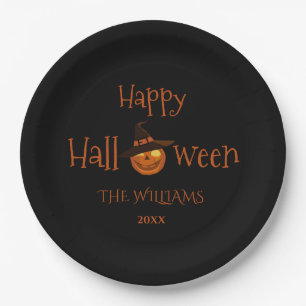 Plato De Papel Calabaza feliz Halloween personalizada