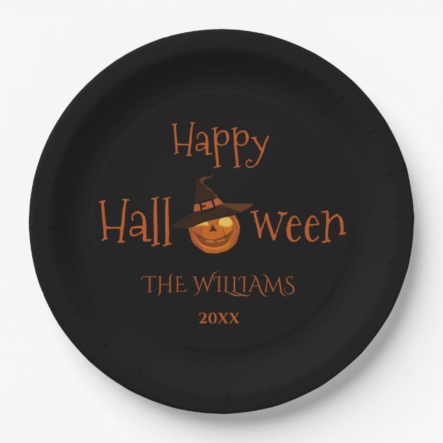 Plato De Papel Calabaza feliz Halloween personalizada (Anverso)