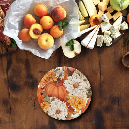 Plato De Papel Calabaza floral de otoño