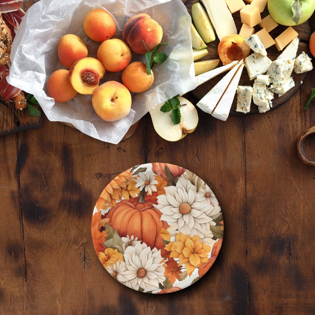 Plato De Papel Calabaza floral de otoño (Subido por el creador)