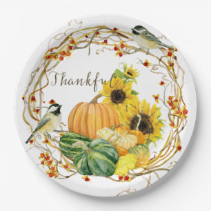 Plato De Papel Calabaza floral floral de color girasol de agradec