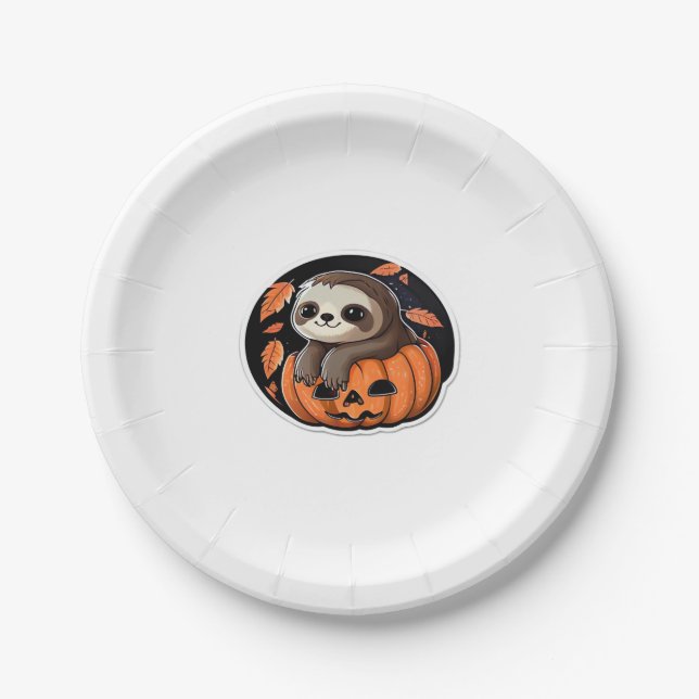 Plato De Papel calabaza lenta Halloween pegatina camiseta sobredi (Anverso)
