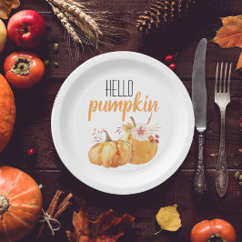 Plato De Papel Calabaza moderna Naranja de calabaza con flores