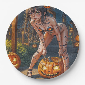Plato De Papel Calabaza Monstruosa de Halloween y Chica Zorra Mur