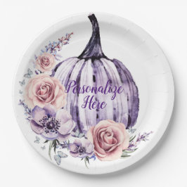 Plato De Papel Calabaza morada lindo floral otoño flores otoño ot