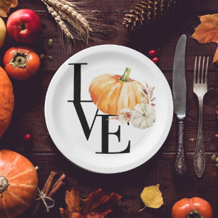 Plato De Papel Calabaza Naranja acuarela moderna con amor