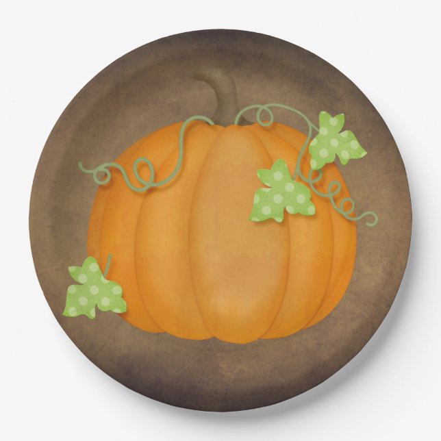 Plato De Papel Calabaza naranja en Brown (Anverso)
