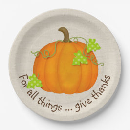 Plato De Papel Calabaza naranja en Burlap