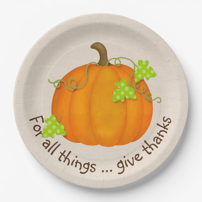 Plato De Papel Calabaza naranja en Burlap (Anverso)