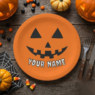 Plato De Papel Calabaza Naranja Personalizada de Halloween con Tu