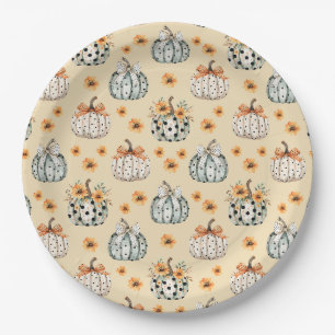 Plato De Papel Calabaza Otoño Caída Pórtico de Granja Moderna