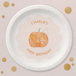 Plato De Papel Calabaza Otoño Otoño Primer cumpleaños