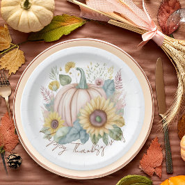 Plato De Papel Calabaza pastel y personalizado floral boho