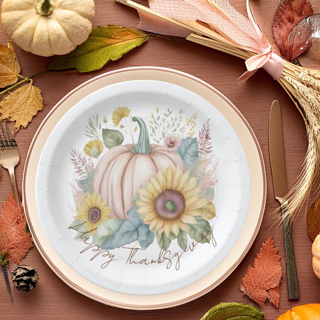 Plato De Papel Calabaza pastel y personalizado floral boho (Subido por el creador)
