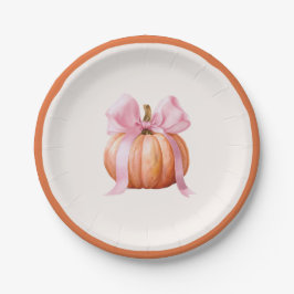 Plato De Papel Calabaza pequeña con arco rosado - Baby Shower
