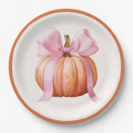 Plato De Papel Calabaza pequeña con arco rosado - Baby Shower