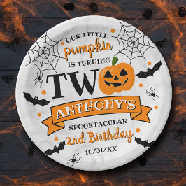 Plato De Papel Calabaza pequeña cumple dos años de Halloween