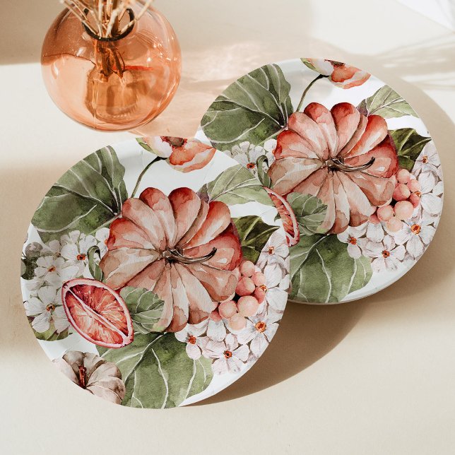 Plato De Papel Calabaza picada Un pequeño Baby Shower de calabaza (Subido por el creador)