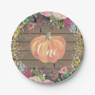 Plato De Papel Calabaza Primer Cumpleaños Floral Placas de papel 