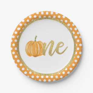 Plato De Papel Calabaza primera placa de papel de cumpleaños - p