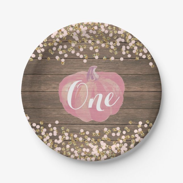 Plato De Papel Calabaza primera Placas de papel rosa y oro de cum (Anverso)