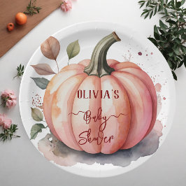 Plato De Papel Calabaza rosa Acuarela Boho Bebé Chica Ducha
