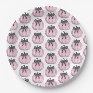 Plato De Papel Calabaza rosa con arco negro