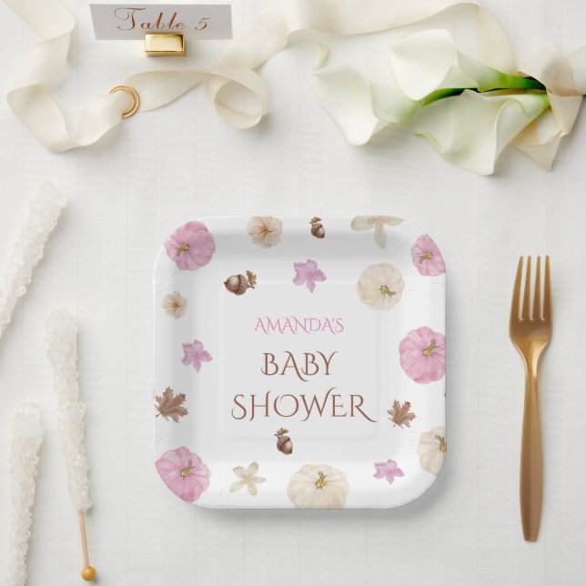 Plato De Papel Calabaza rosa Floral Caída Boho Baby Shower (Boda)