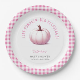Plato De Papel Calabaza Rosa Gingham Plantar a la Niña Baby Showe