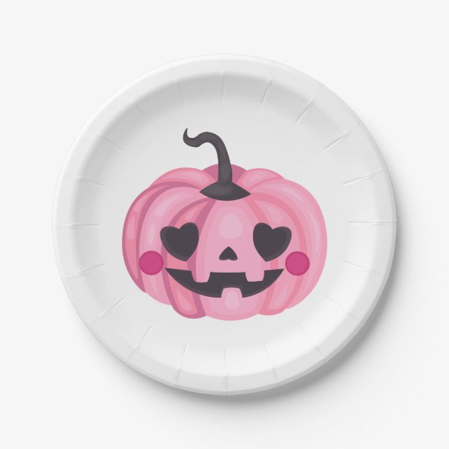 Plato De Papel Calabaza rosa suave (Anverso)